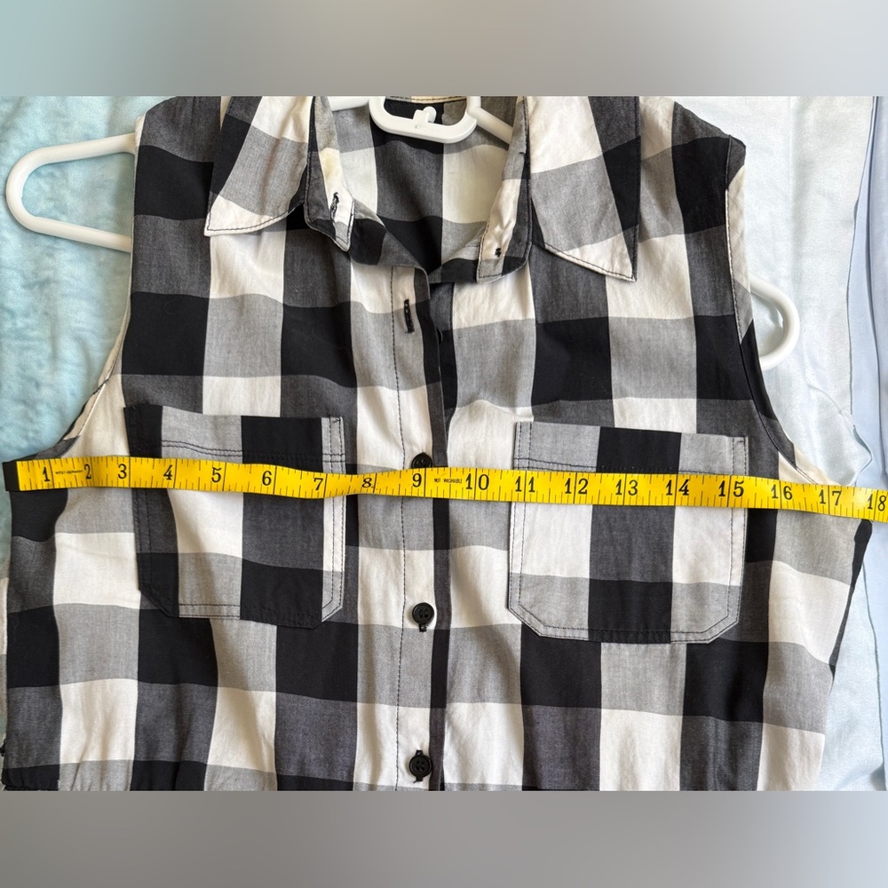 100% Cotton Sleeveless Black & White Plaid Fit-and-Flare Dress Sz Small - Picture 6 of 7